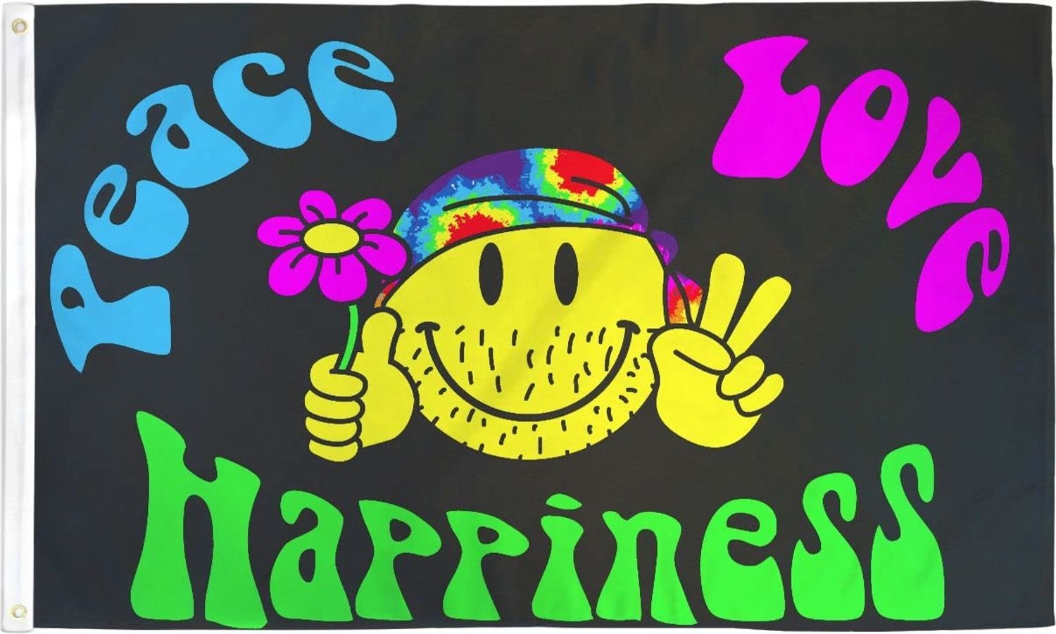 AZ FLAG - Flagge Regenbogen Peace Love And Happiness - 150x90 cm - Schwul Fahne 100% Polyester mit Messing-Ösen - 110g Bild 1