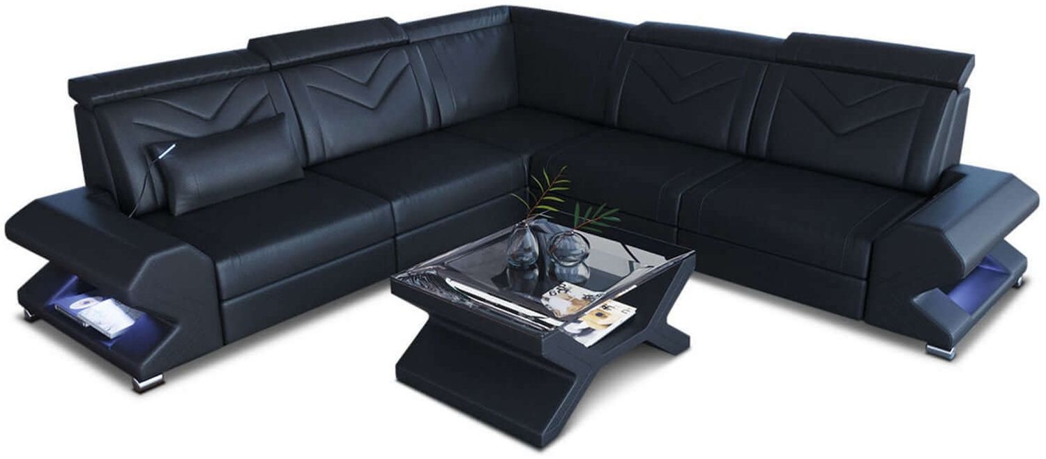 Mini Couch Sorrento L Form in Leder - Kunstleder - schwarz Bild 1