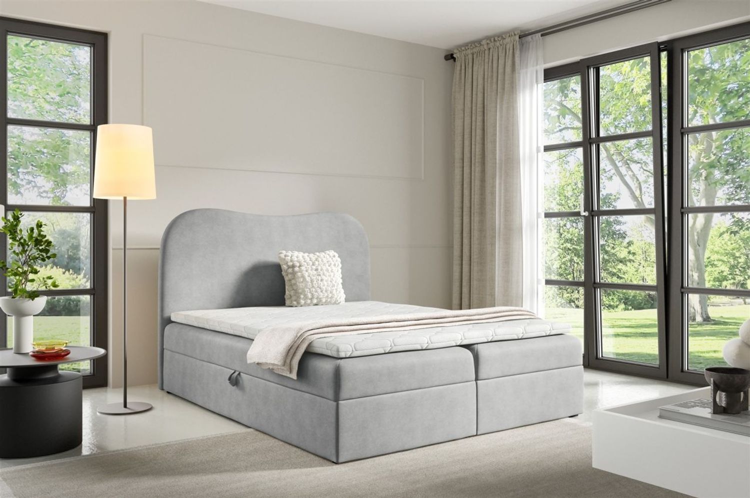Boxspringbett Schlafzimmerbett DARLIN 200x200cm Stoff Gerra Hellgrau Bild 1