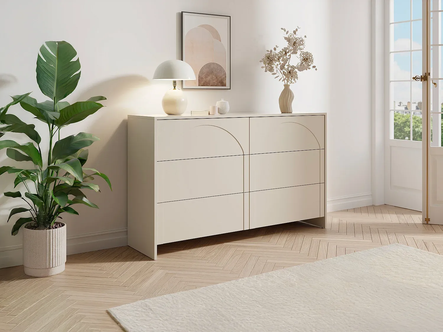 Vente-unique - NALYRA Kommode Holz, Platte Beige - B 40 cm x H 85 cm x L 138 cm Bild 1