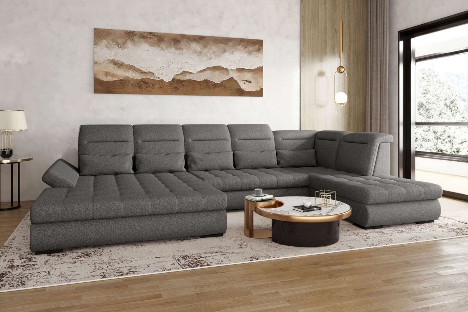 99rooms Toscana Wohnlandschaft Velours VOGUE Grau Links Bild 1