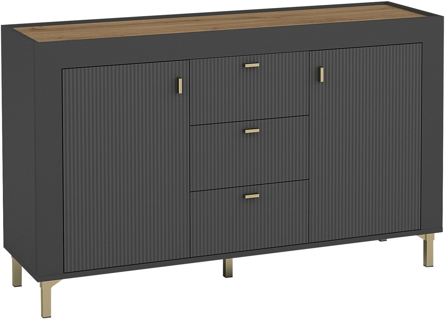 Kommode Mossa 2D3S MO06 (Farbe: Schwarz / Schwarz + Eiche Whisky) Bild 1