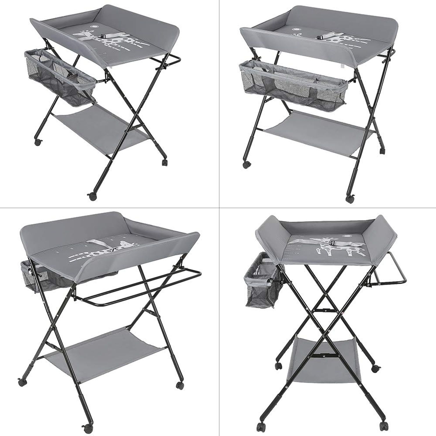 Wickeltisch, zusammenklappbar, mit Aufbewahrungskorb, Struktur aus Eisen, max. Belastung 25 kg, für Neugeborene, ergonomisches Design, Wickeltisch, 80 x 66 x 98 cm (Grau) Bild 1