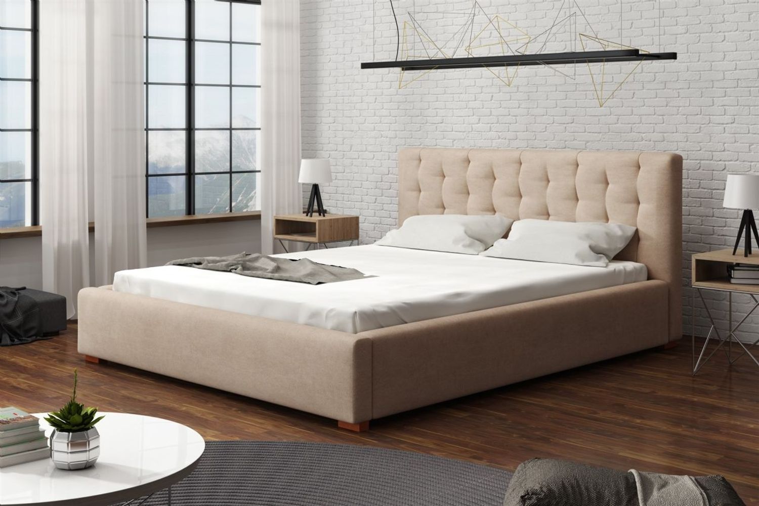 Polsterbett Bett Doppelbett LUCCA Komplettset 180x200cm Stoff Cloud Beige Bild 1