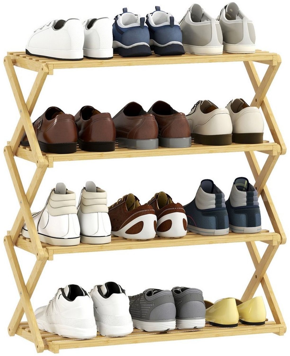 HOMCOM Schuhregal mit 4 Ebenen, aus Bambus, für bis zu 12 Paar Schuhe, Schuhablage 1-tlg, für Eingang, Flur, Natur Bild 1