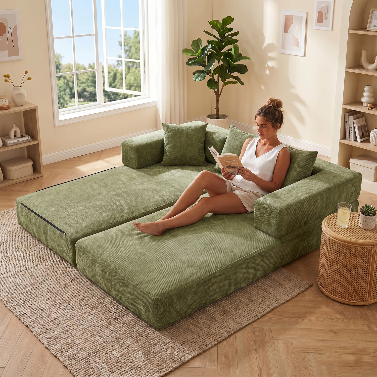 LVHOM Schlafsofa 3 sitzer, Klappsofa mit Schlaffunktion, Bodensofa, Schlafcouch aus Chenille-Stoff, frei Kombination, 198x79x60 cm Bild 1