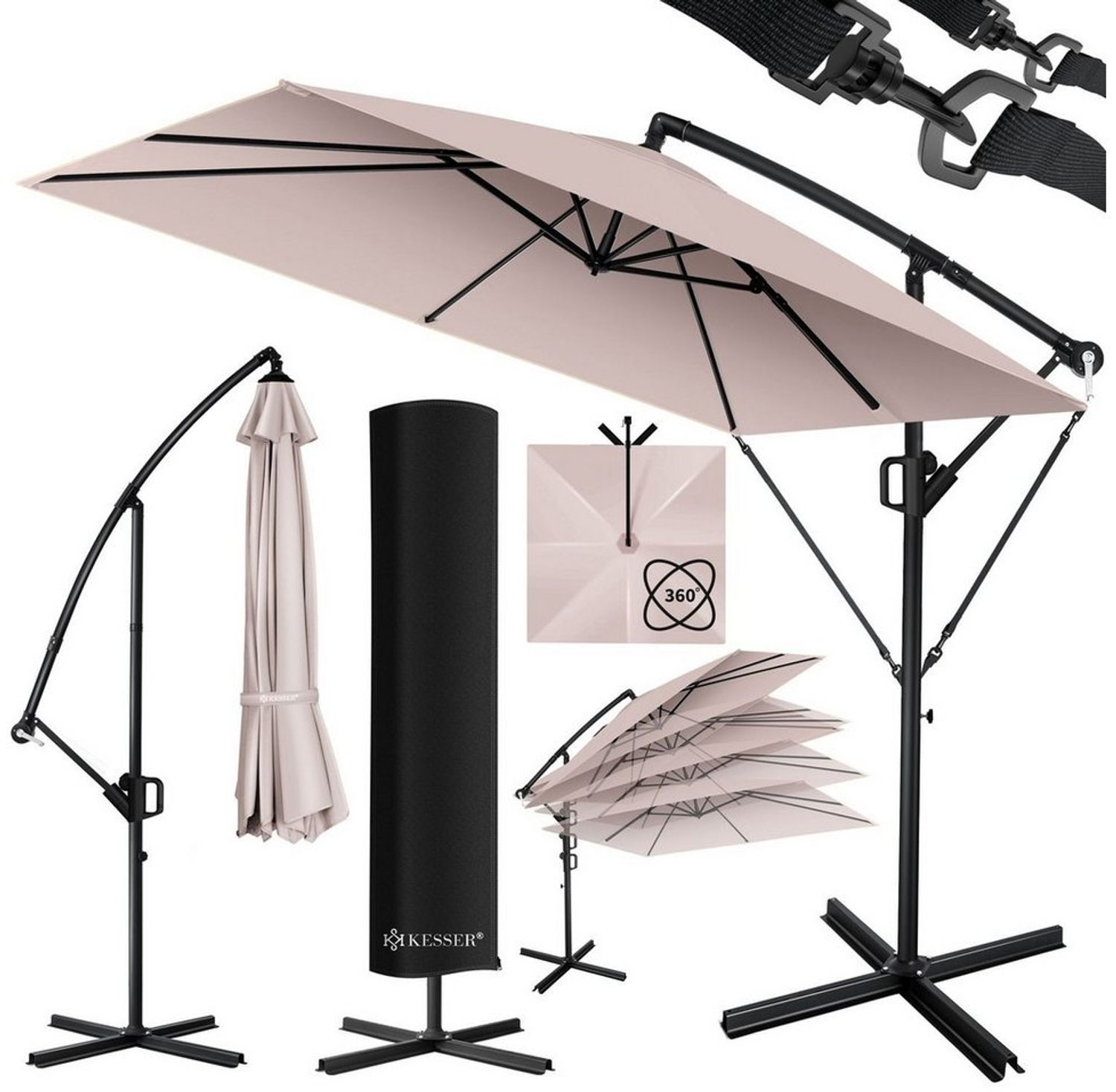 KESSER® 'Holly' Ampelschirm ohne LED Solar, inkl. Ständer, Abdeckung & Windsicherung mit Kurbel, Aluminium taupe, Ø 350 cm Bild 1