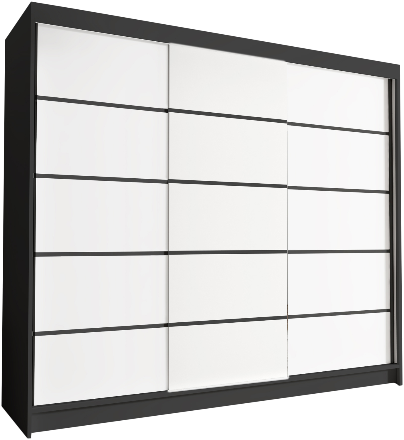 Groß Kleiderschrank Netro VII 250 cm - Schwebetürenschrank, Schiebetürenschrank mit Kleiderstange und Einlegeboden, Schlafzimmerschrank, Schiebetüren, 250x215x58 cm (Schwarz/Weiß) Bild 1