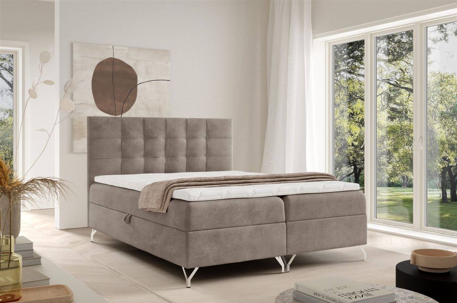 Boxspringbett Schlafzimmerbett CANDELA 180x220cm Stoff Coral Beige Bild 1