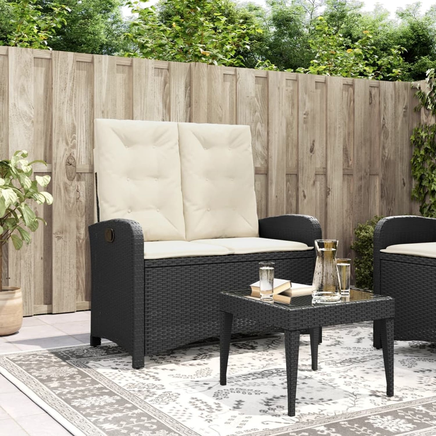 vidaXL Gartenbank Verstellbar mit Kissen Schwarz Poly Rattan 368215 Bild 1