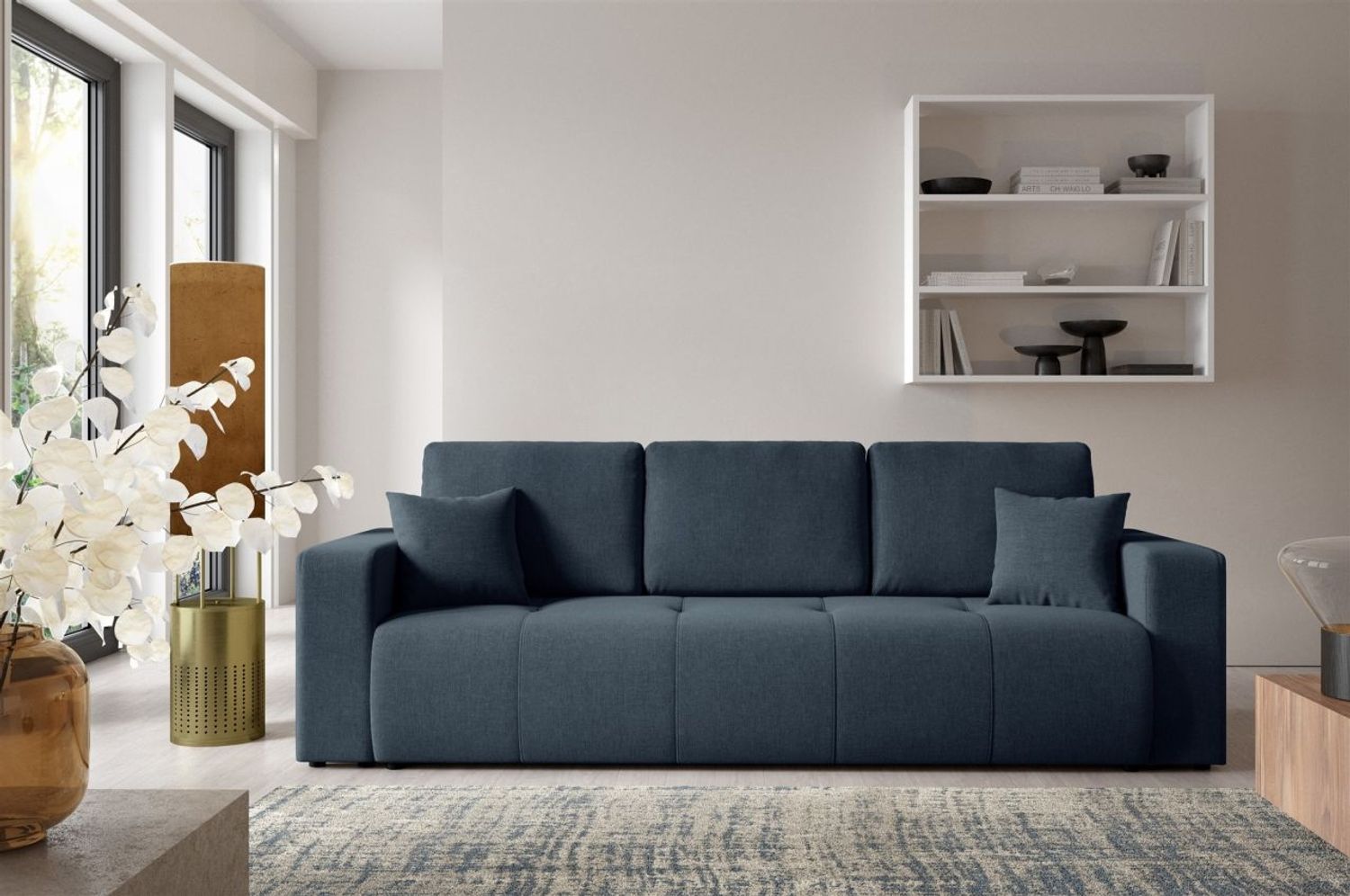 Sofa 3-Sitzer mit Schlaffunktion AUGUSTO in Stoff Wind Dunkelblau Bild 1