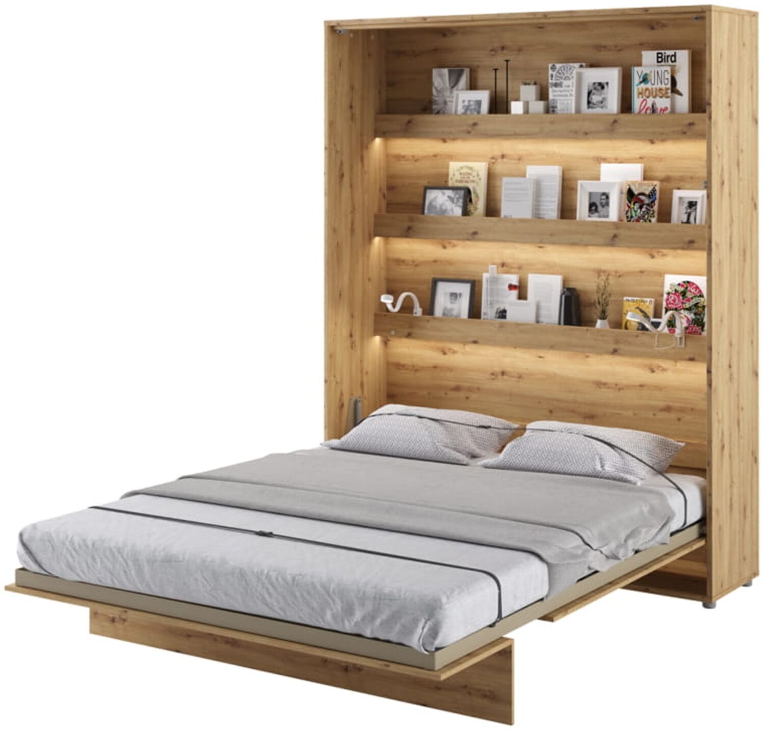 MEBLINI Schrankbett Bed Concept - BC-12 - 160x200cm Vertikal - Artisan Eiche mit Matratze - Wandbett mit Lattenrost - Klappbett mit Schrank - Wandklappbett - Murphy Bed - Bettschrank Bild 1