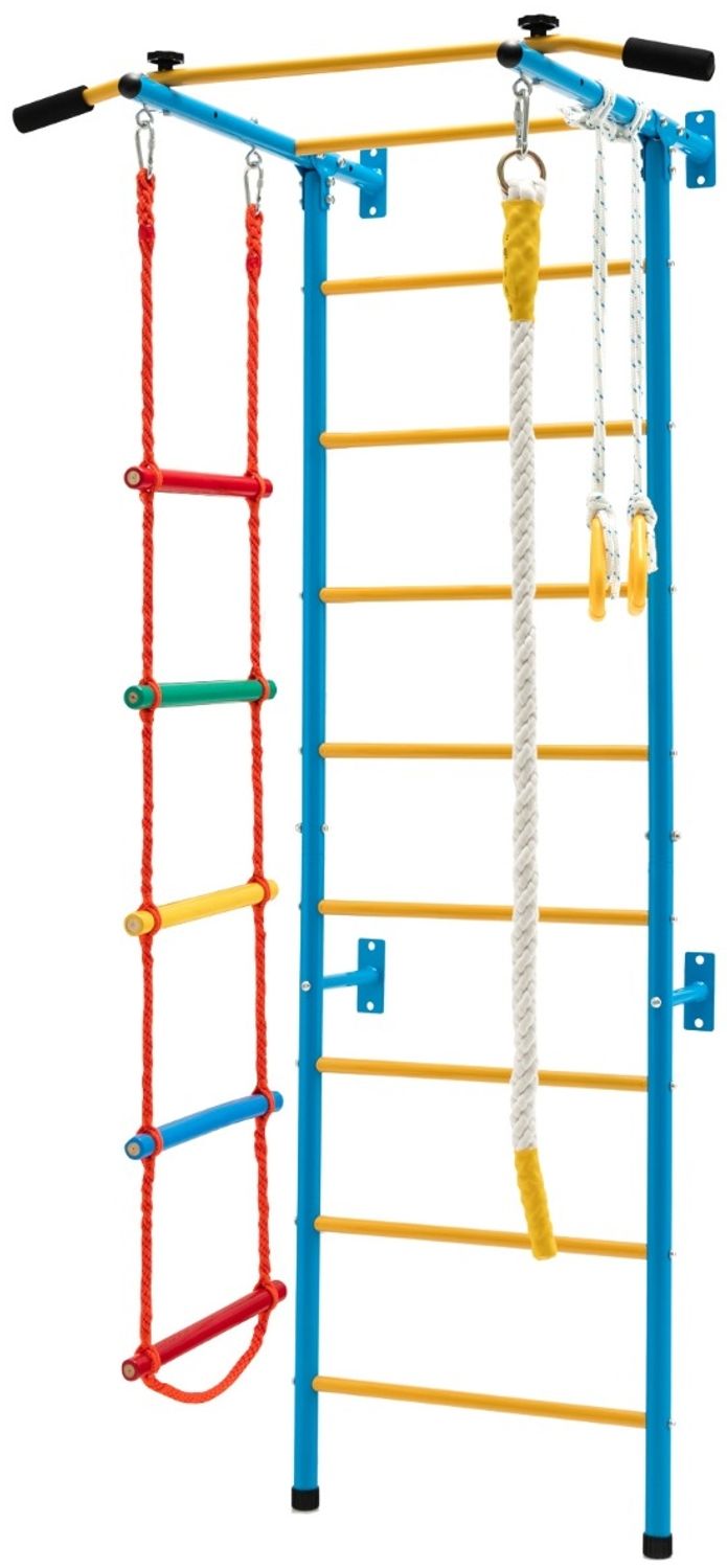 Kinder Kletterwand Heimsportgerät für Kinder bis 100 kg 107 x 83 x 223 cm Blau und Gelb Bild 1