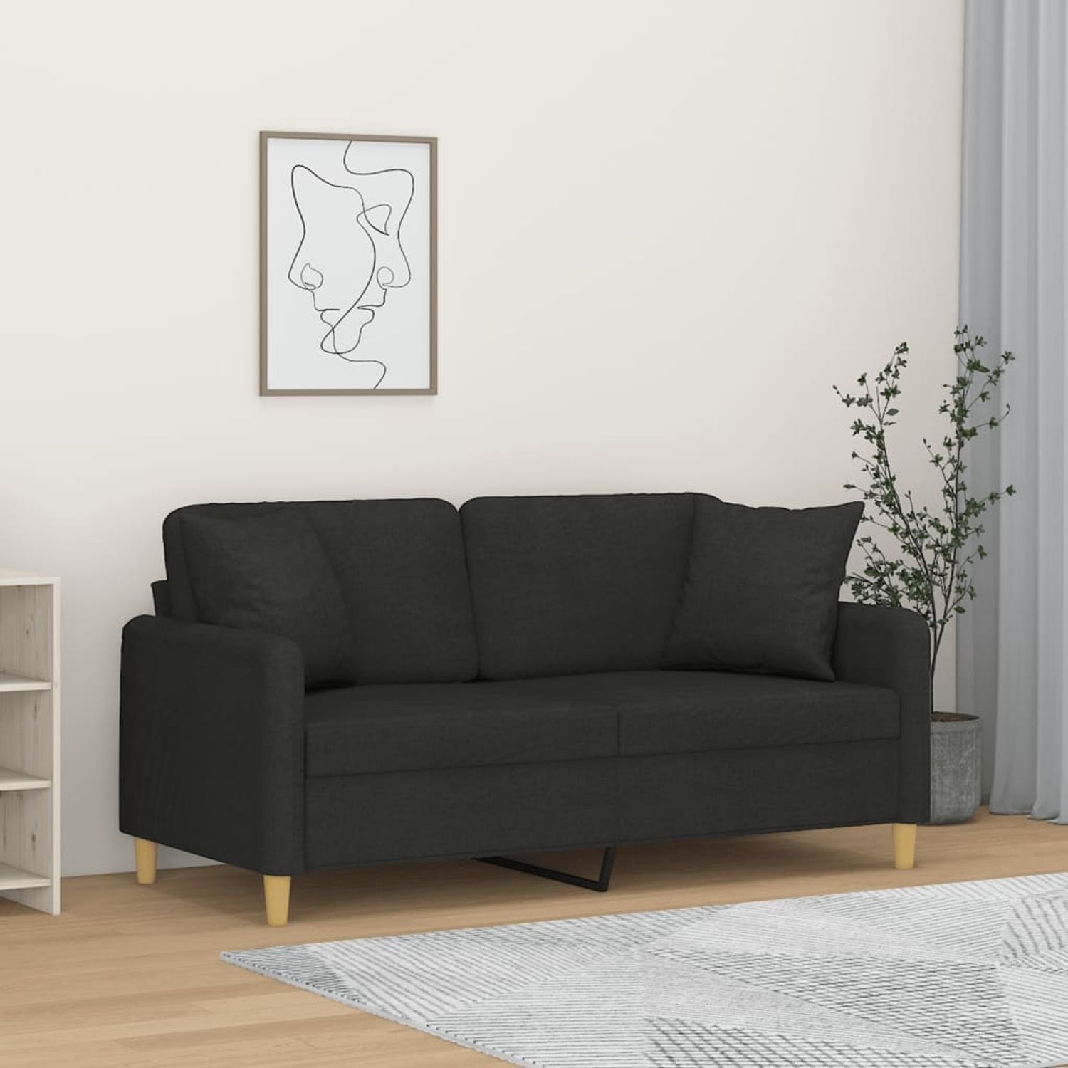 vidaXL 2-Sitzer-Sofa mit Zierkissen Schwarz 140 cm Stoff 3200913 Bild 1