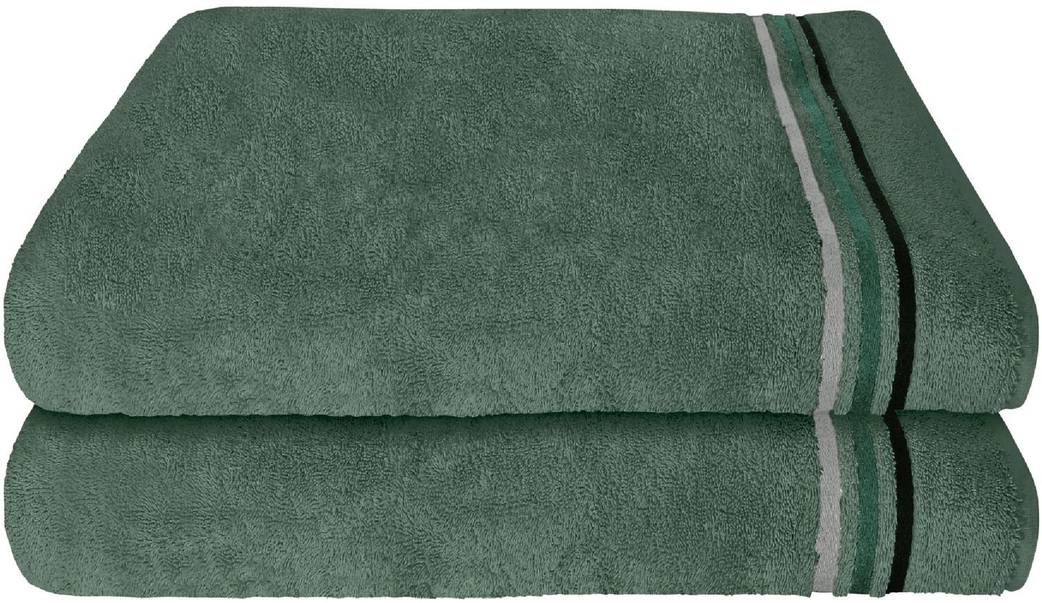 Schiesser Frottier Duschtücher Skyline Color im 2er Set aus kuschelweicher Baumwolle, Made IN Green, Farbe:Dunkelgrün, Größe:70x140 cm Bild 1