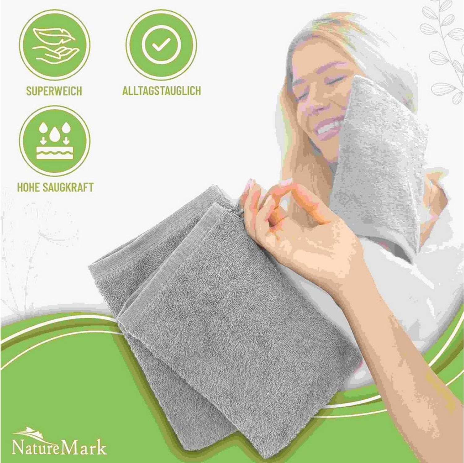 NatureMark Waschhandschuh 10er-Set Frottier Waschhandschuhe, 100% Baumwolle (10-St), Premium Frottier Waschhandschuhe, 15x21cm, Silber grau Bild 1