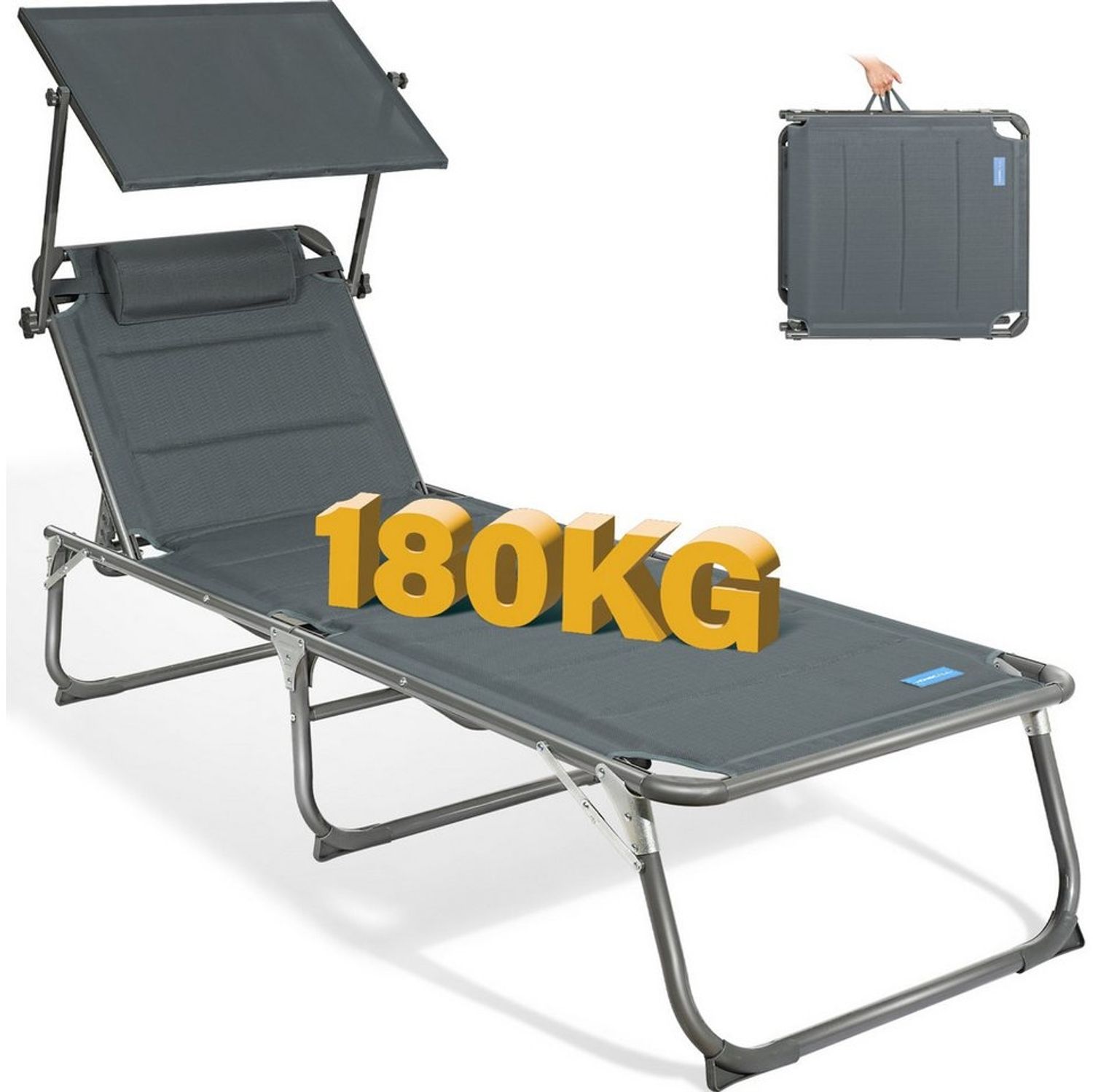 HOMECALL XXL-Sonnenliege aus Aluminium mit Dach und Quick-Dry-Schaum, max. Belastung bis 150 kg, Textilene anthrazit, 200x70 cm Bild 1