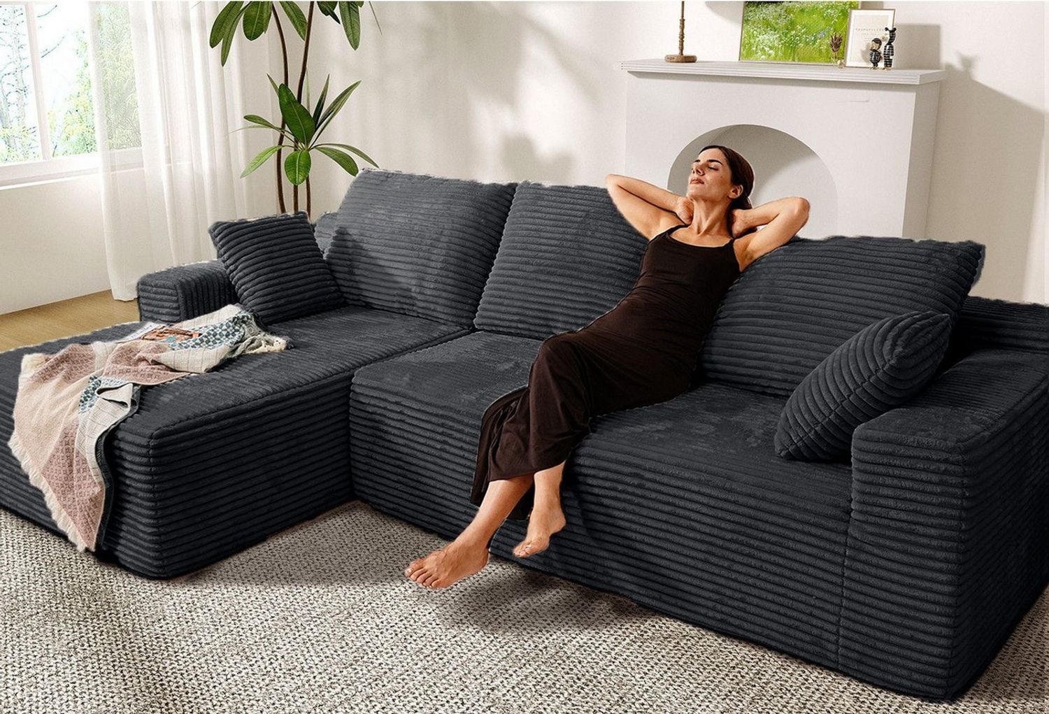 Patbrela Ecksofa Couch L-Form,Sofa Links Samtstoff Vierersofa mit Liegefläche Bild 1