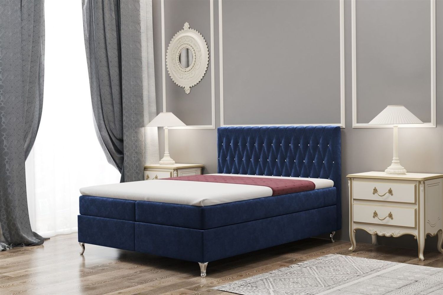 Boxspringbett Schlafzimmerbett ESME 140x200cm in Stoff Riviera Blau Bild 1