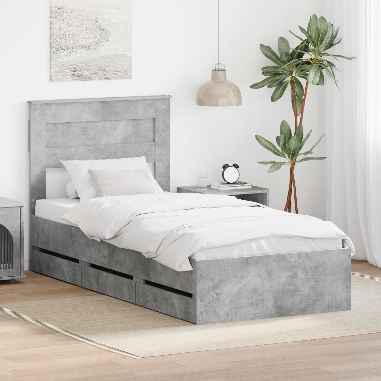 vidaXL Bettrahmen mit Kopfteil Beton Grau 90 x 190 cm Ingenieurs Holz 3409875 Bild 1