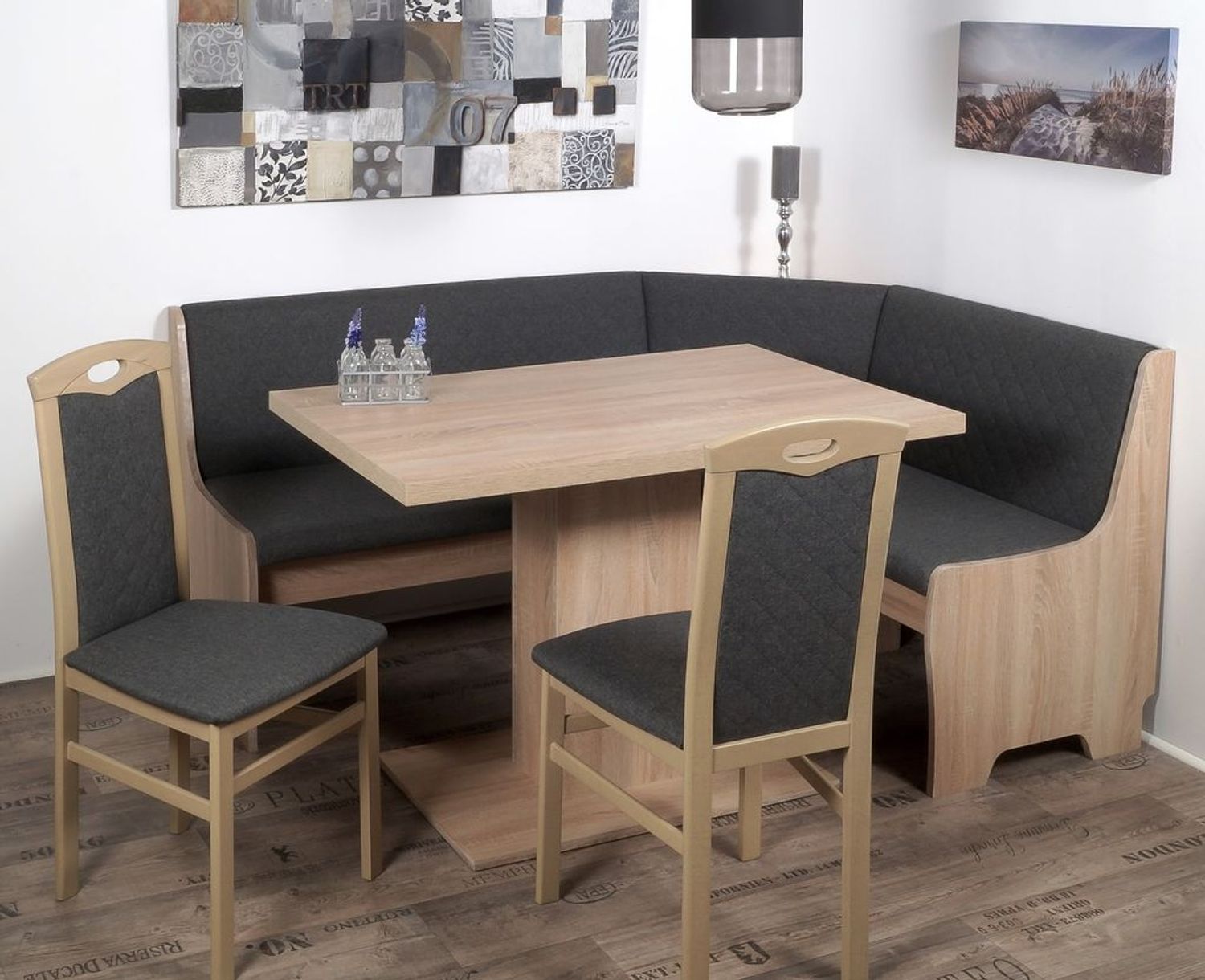 Eckbank Eckbankgruppe BREMEN mit Säulentisch Sonoma Eiche - Stoff Grau Bild 1