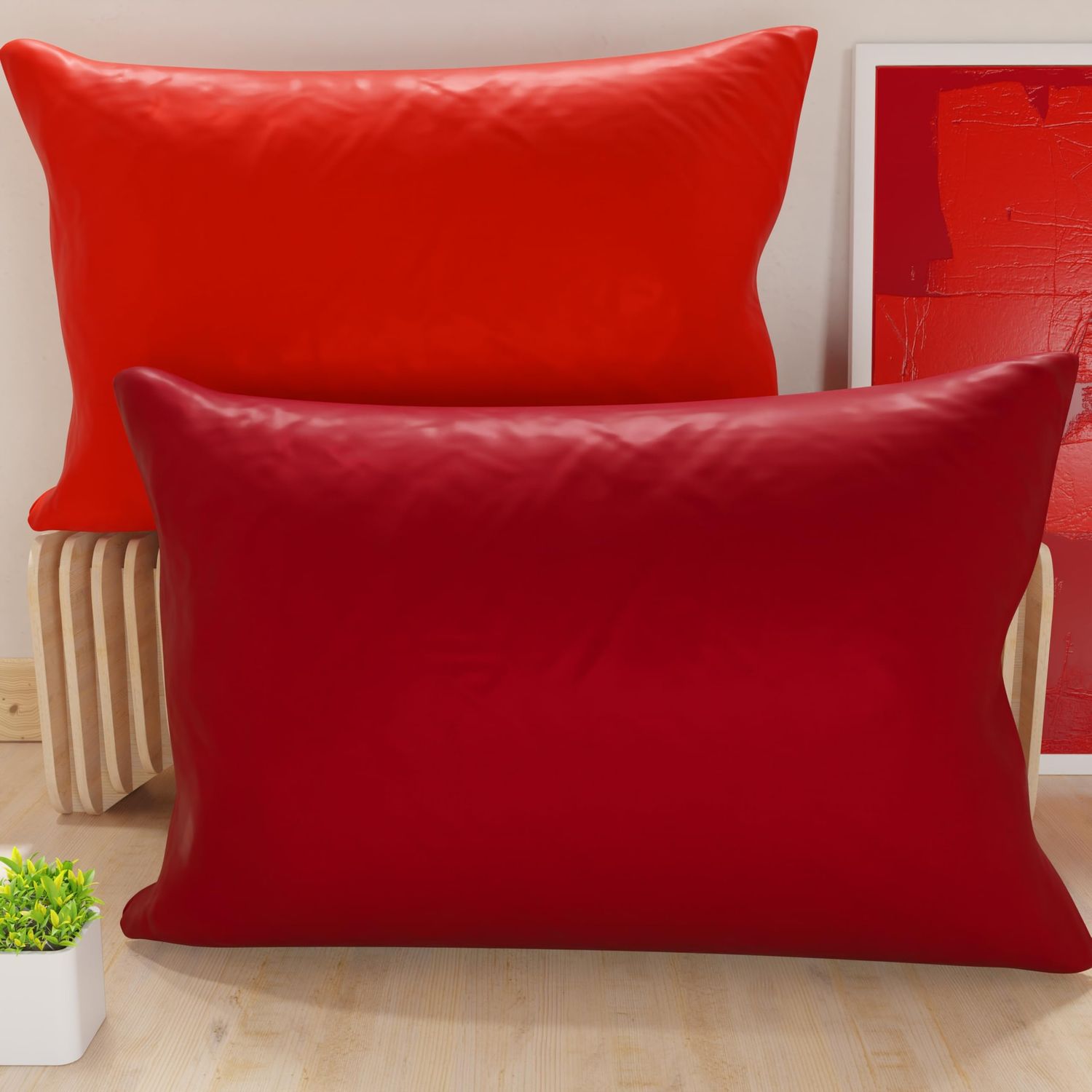 PETTI Artigiani Italiani - Paar Kissenbezüge 145 x 40 cm aus Mikrofaser, Dekokissen für Schlafzimmer, Sofa, Set mit 2 Kissenbezügen, Kissenbezug Double Face Rot und Bordeaux Bild 1