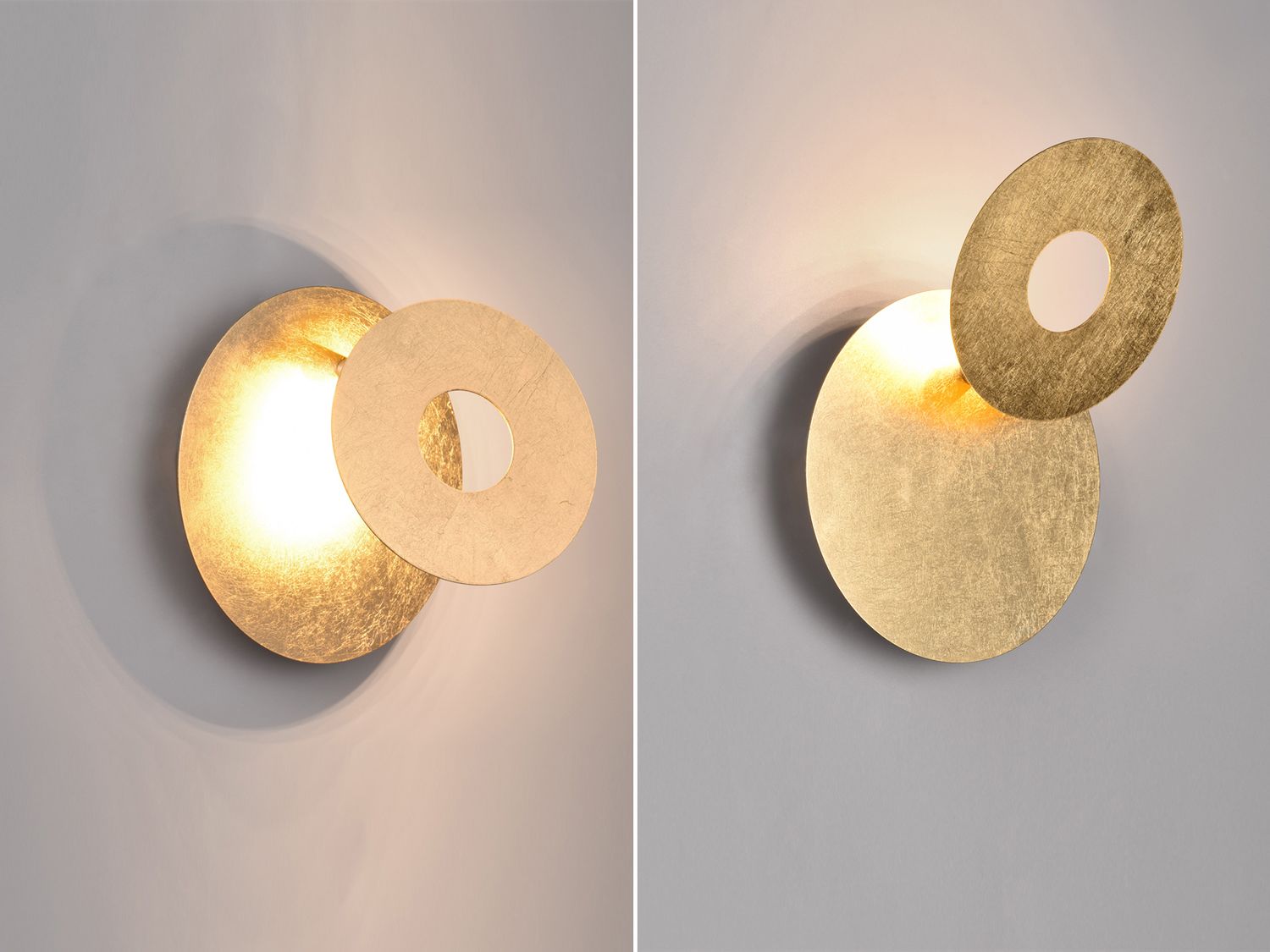 2-er Set LED Wandleuchten mit indirekter Beleuchtung Gold, Ø 18cm Bild 1