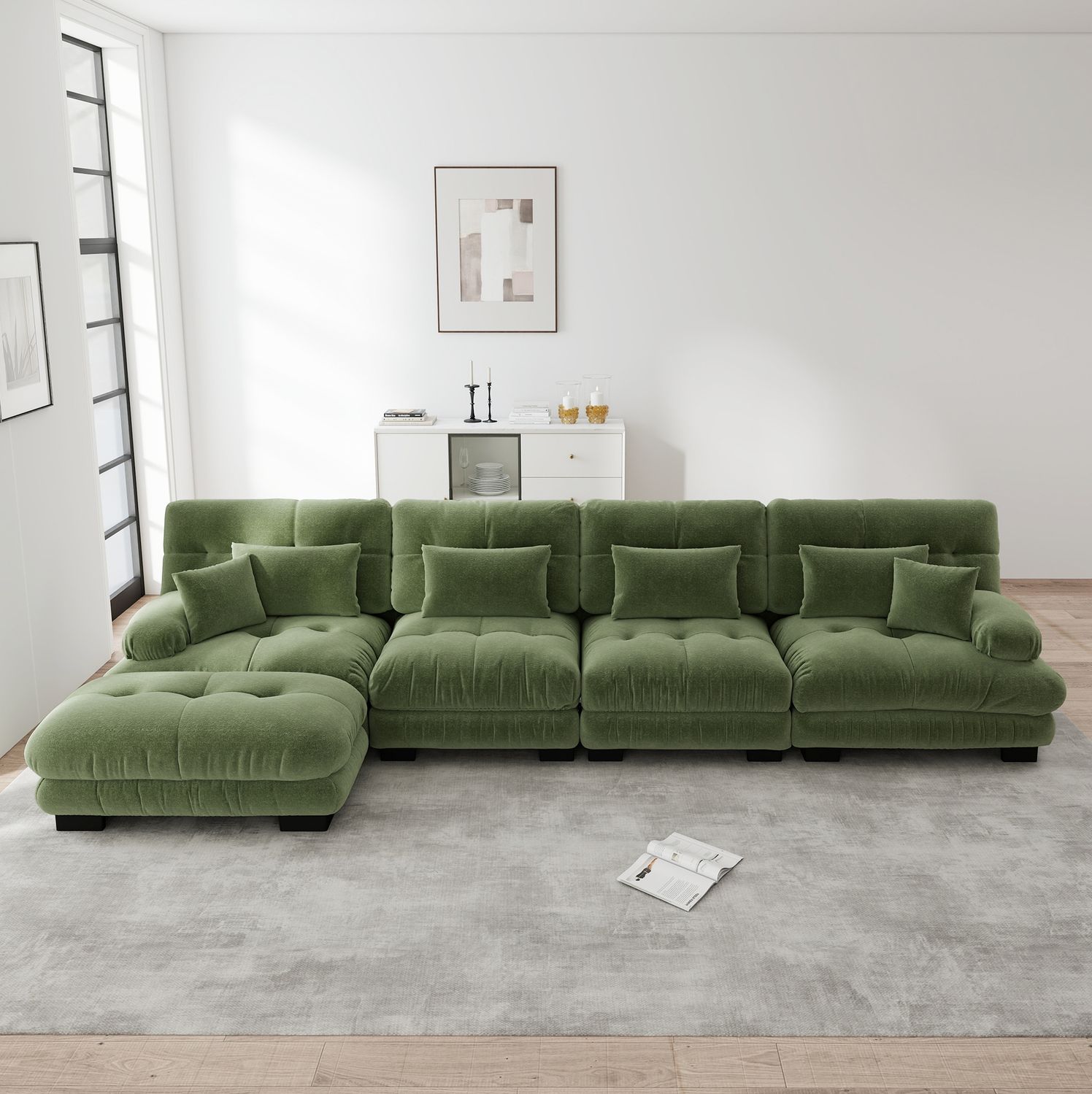 Ecksofa Chenille mit beweglichen Ottomane, 4-Sitzer, 406x145x81 cm, Grün Bild 1