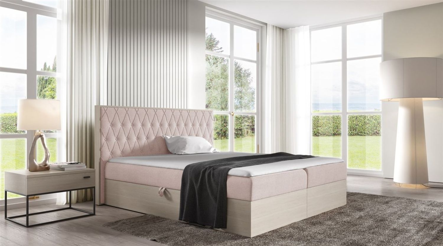 Boxspringbett Bett BROMIA 200x200 cm Nordic Teak Stoff Altrosa inkl. Bettkasten Bild 1