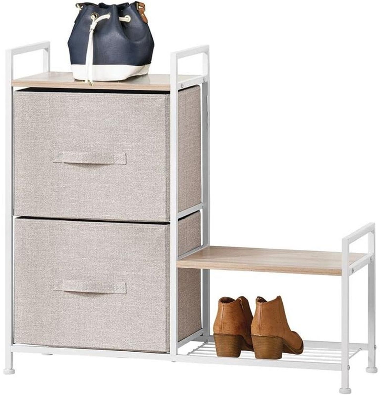 Regalsystem Schrank Holzablage mit 2 Stoffschubladen mDesign Metallrahmen beige Bild 1