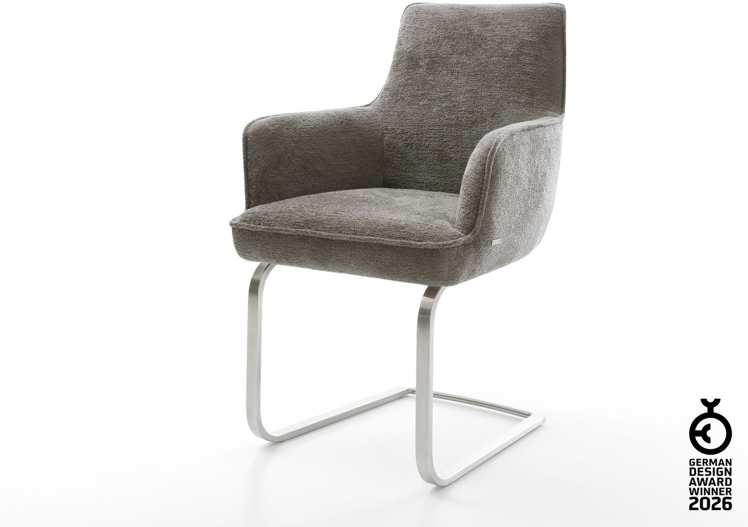 Freischwinger Heira-Flex mit Armlehnen Bouclé Soft Schlamm Freischwinger flach Edelstahl Taschenfederkern Bild 1