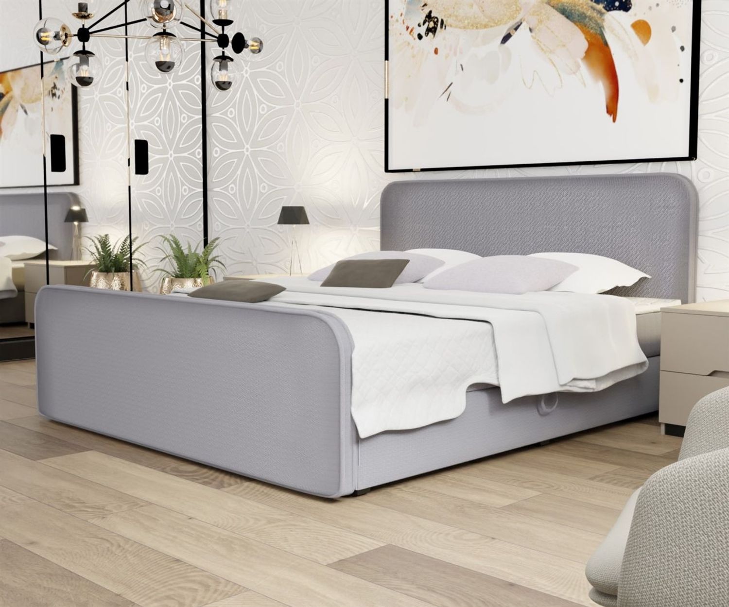 Boxspringbett Schlafzimmerbett MABEL 200x200cm Stoff Brooklyn Zementgrau Bild 1