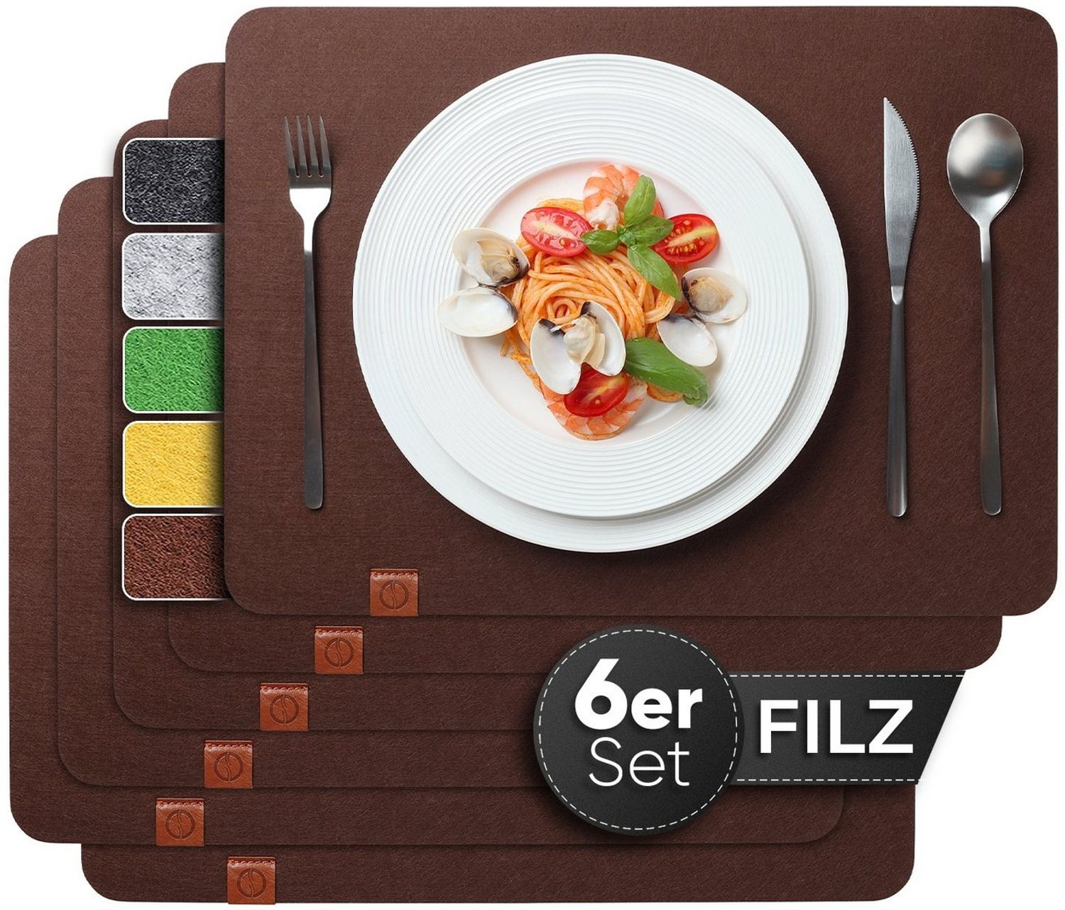 Loco Bird Platzset Tischset aus Filz, 6er Set Rechteckig, Platzsets 44x32 cm, (Tischset in braun), abwischbare Tischuntersetzer Platzdeckchen Bild 1
