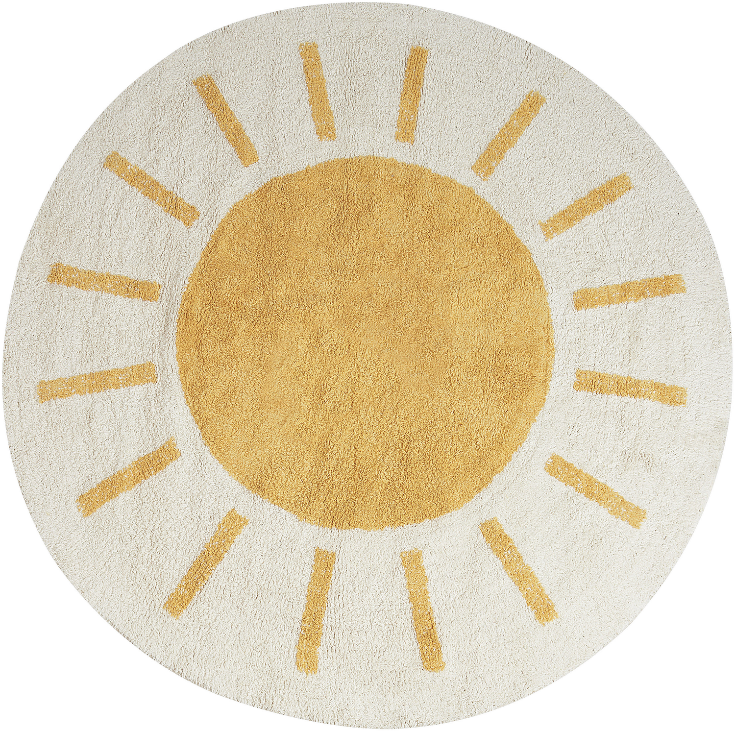 Teppich Baumwolle hellbeige gelb ø 140 cm Sonnenmuster Kurzflor BAIKER Bild 1