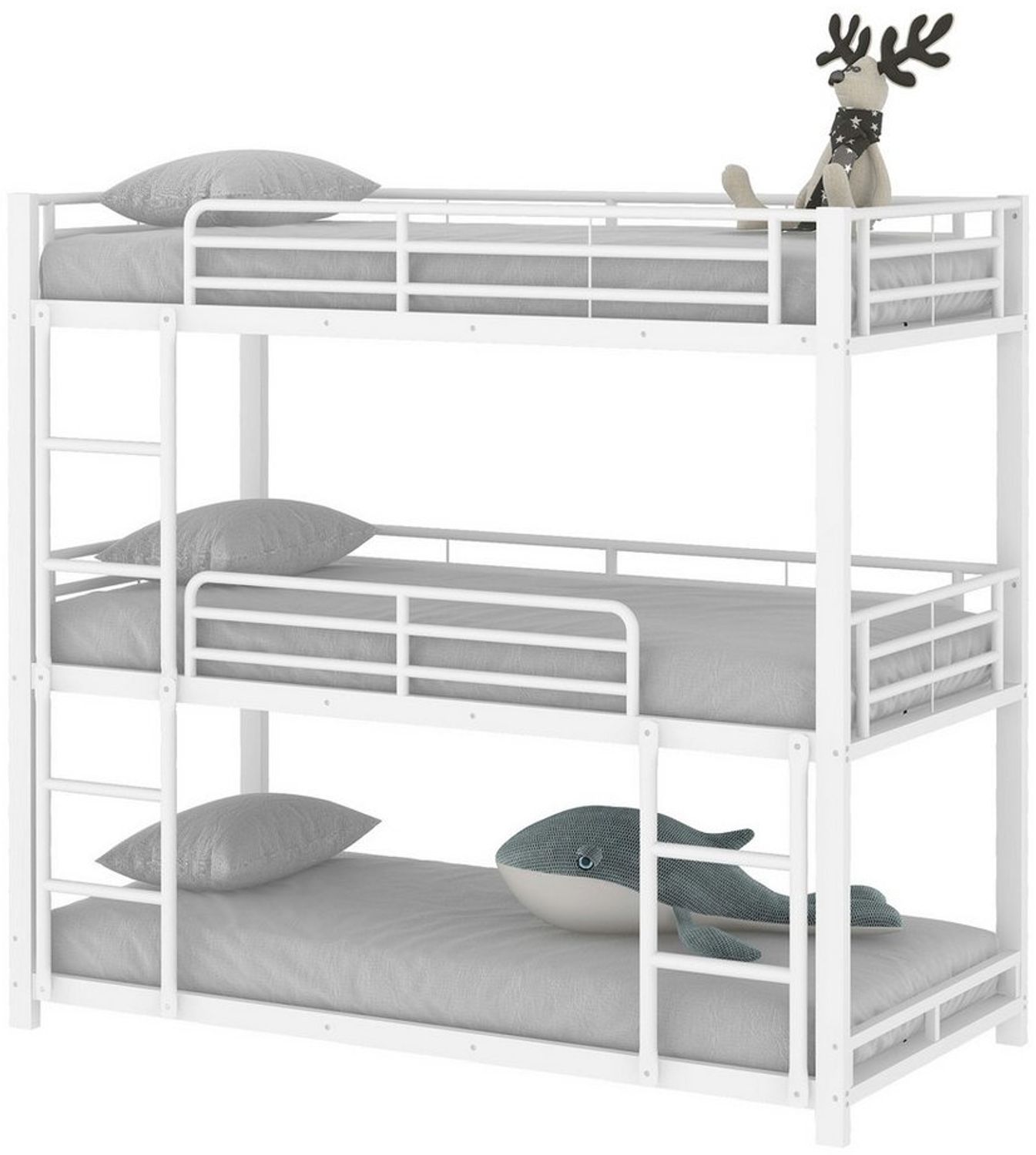 Flieks Etagenbett, Einzelbett Kinderbett Metallbett Dreierbett mit Lattenrost 90x200cm Bild 1