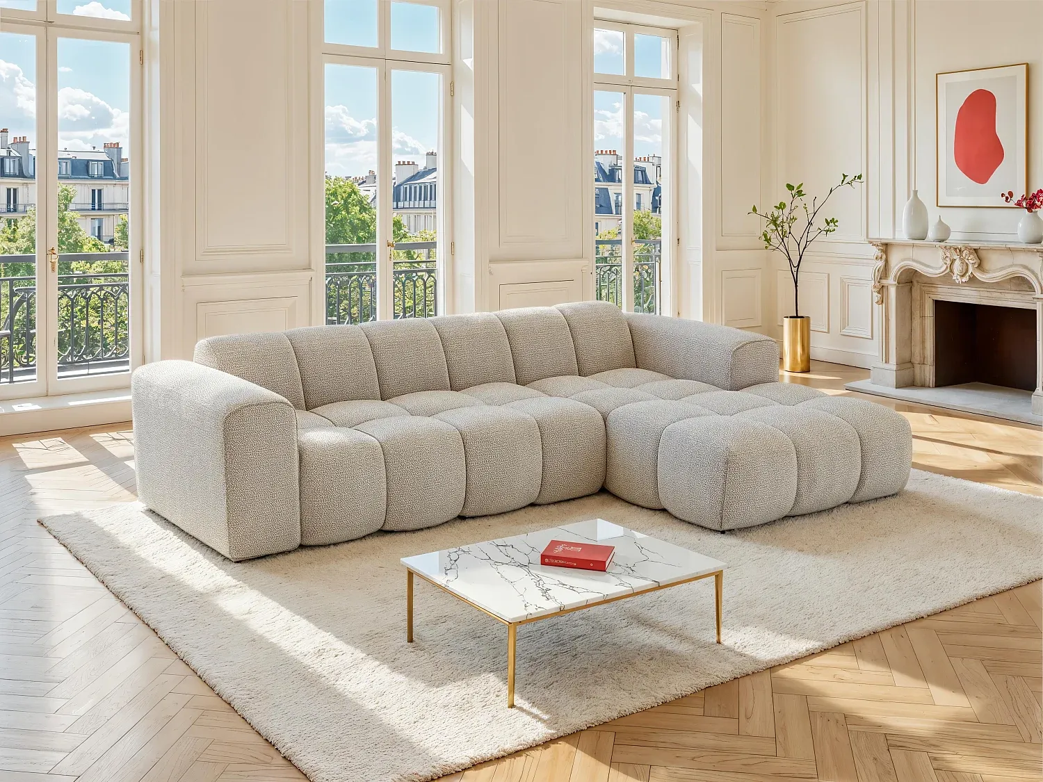 Vente-unique - CALESO Sofa Stoff Beige - B 163 cm x H 69,5 cm x L 284 cm Bild 1