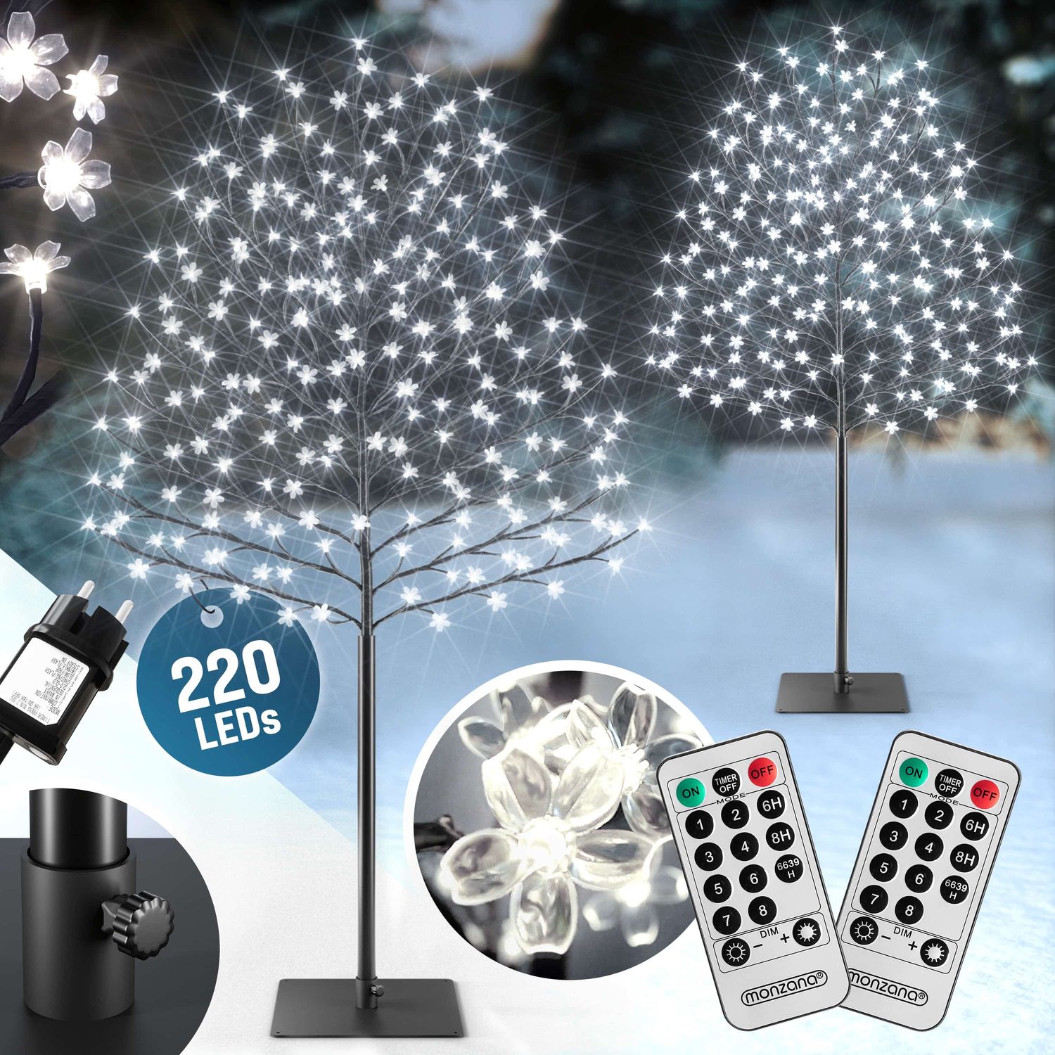 MONZANA® Kirschblütenbaum 2er Set 220 cm 220 LED Kaltweiß Bild 1