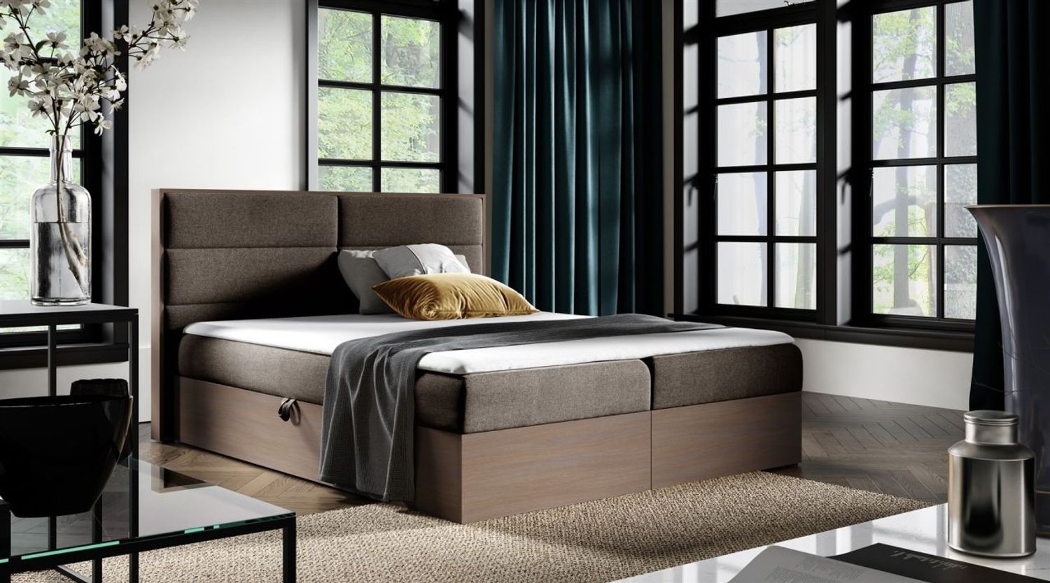 Boxspringbett Bett LAMBROS 180x200cm Dunkel Eiche Stoff Braun inkl. Bettkasten Bild 1