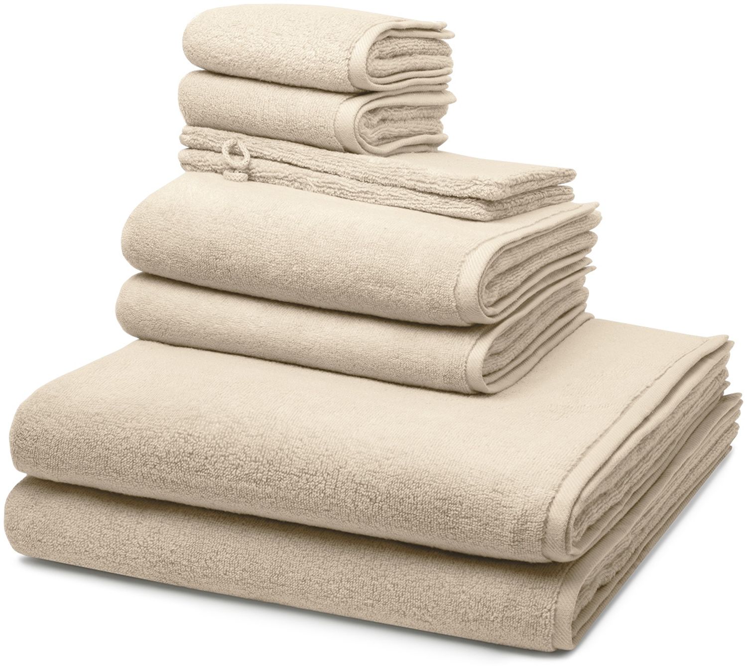 Ross Sensual Skin 8 tlg. Frottier-Set - 2 X Handtuch (50 X 100cm), 2 X Duschtuch (75 X 140cm), 2 X Gästetuch (30 X 50cm), 2 X Waschhandschuh (16 X 22cm) - 500 g/m2 - Natur Bild 1