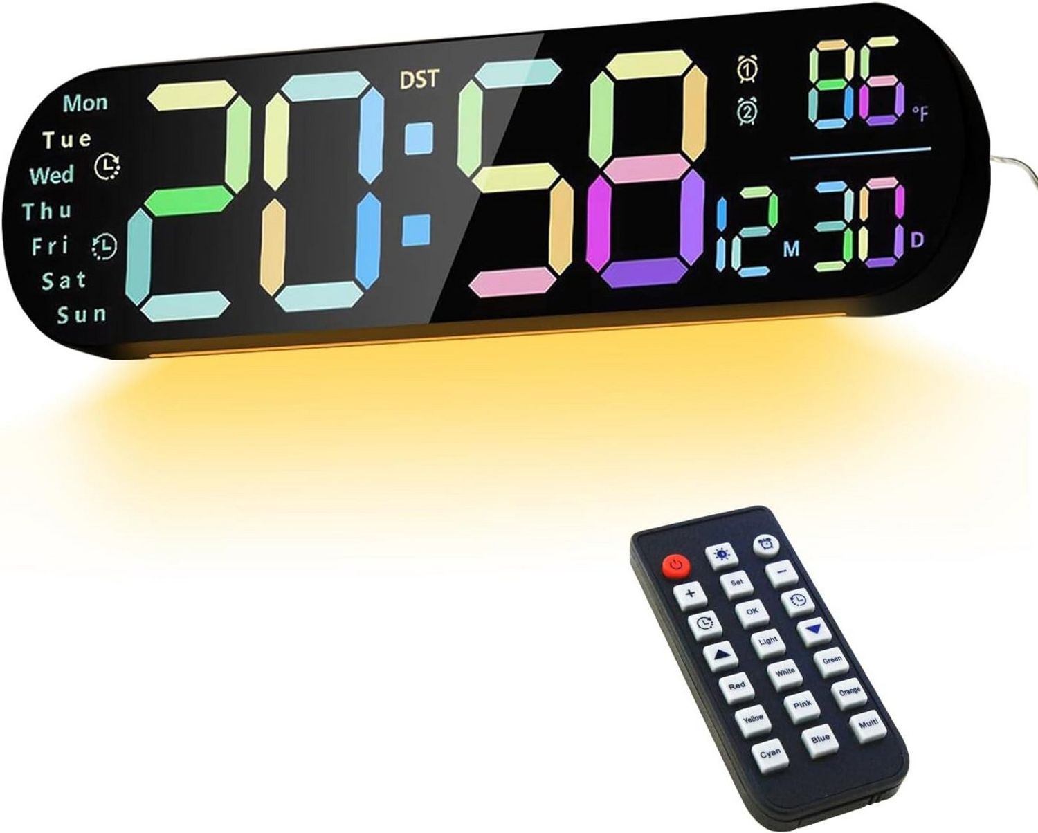 Luckice Wanduhr Digital-Wanduhr mit Fernbedienung, Timer & RGB-Nachtlicht (Automatische Helligkeitsanpassung, Dual-Alarm, moderne Wanduhr) Bild 1