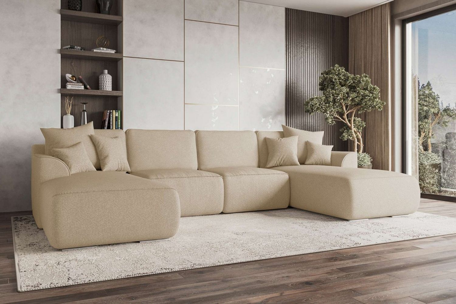 99rooms Wohnlandschaft Gusto, Sofa, U-Form, mit Schlaffunktion, mit abnehmbaren Kissen, Bezug - Strukturstoff NEVE Bild 1