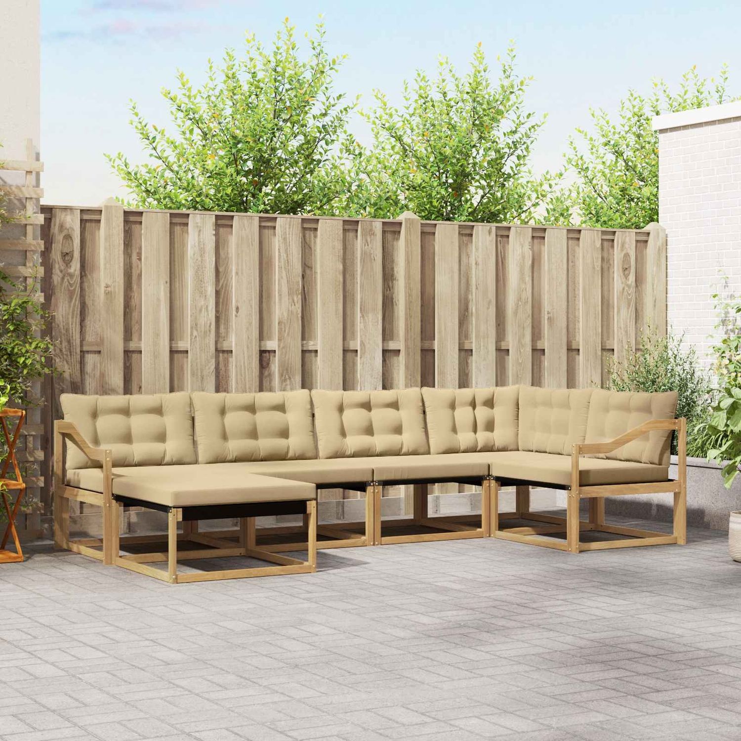 vidaXL Outdoor-Sofagarnitur mit Kissen 6 pcs Weiß und Beige 3388863 Bild 1