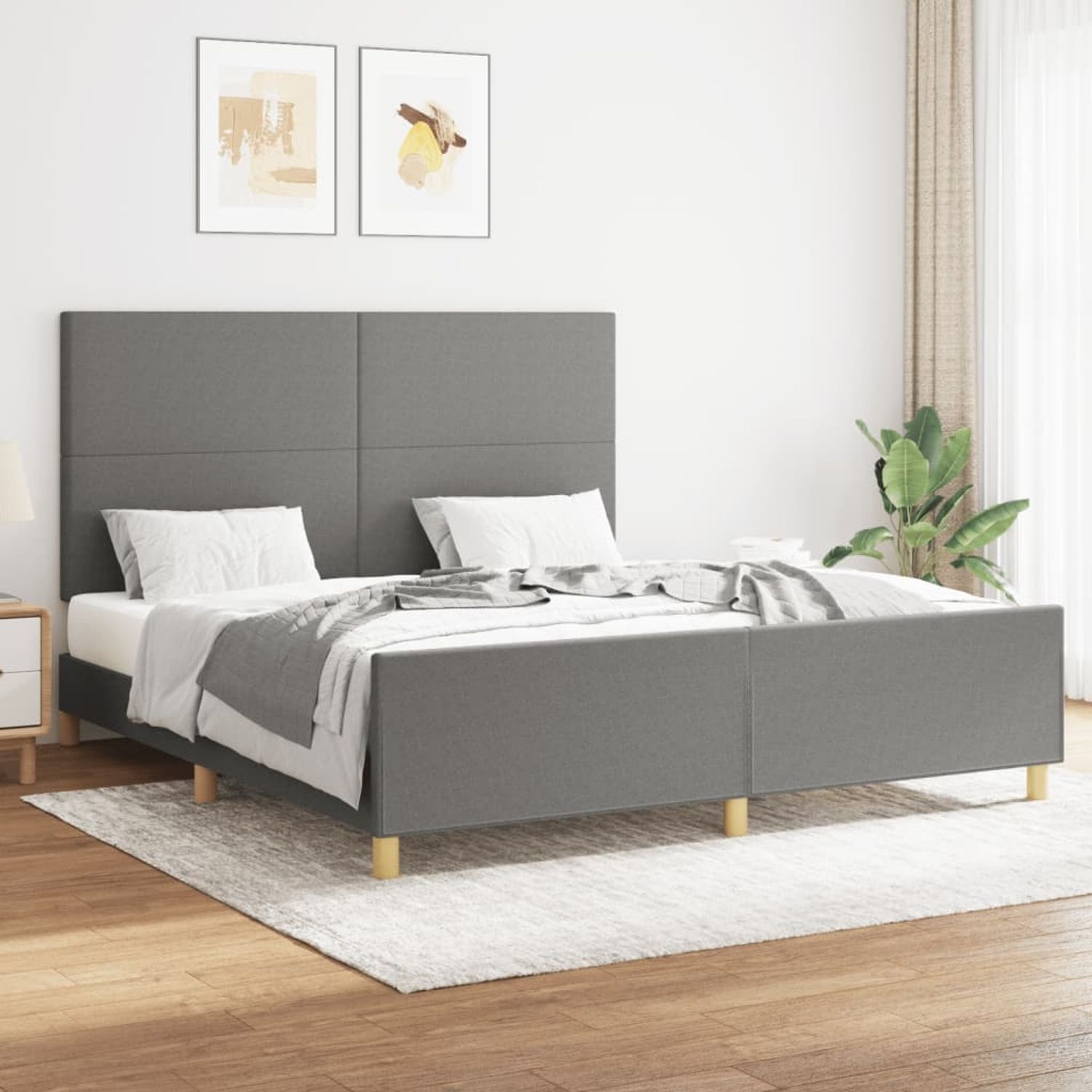 vidaXL Polsterbett mit hohem Kopfteil Stoff Dunkelgrau 160x200 cm Bild 1