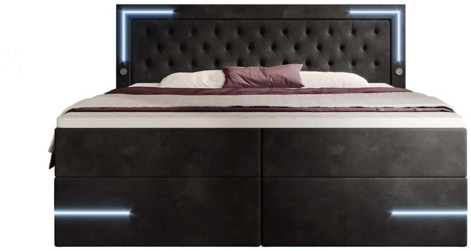 Boxspringbett Carlotta mit LED, Stauraum und USB (Samt) 200x200 Schwarz H3 (70-100kg) Bild 1