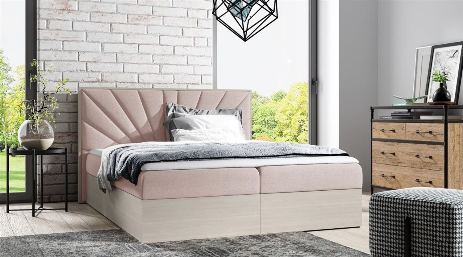 Boxspringbett Bett DAIMON 180x200 cm Nordic Teak Stoff Altrosa inkl. Bettkasten Bild 1