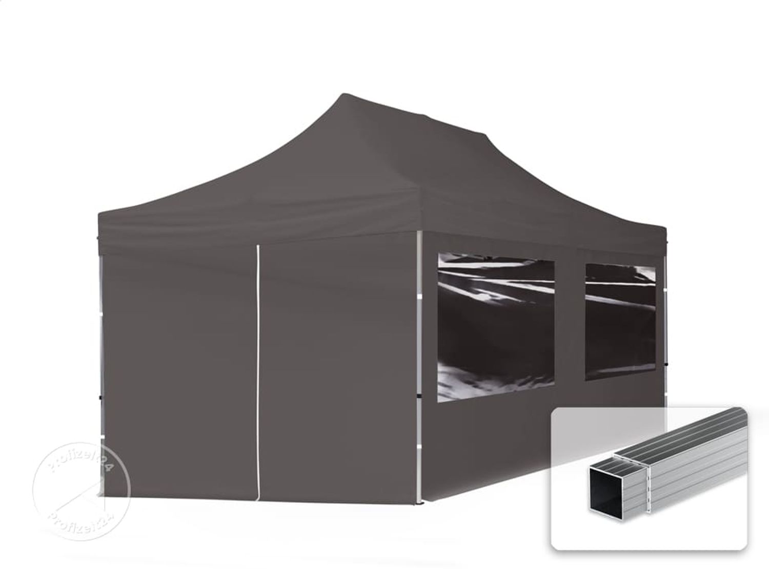 3x6 m Faltpavillon, ECONOMY Alu 32mm, Seitenteile mit Panoramafenstern, dunkelgrau Bild 1