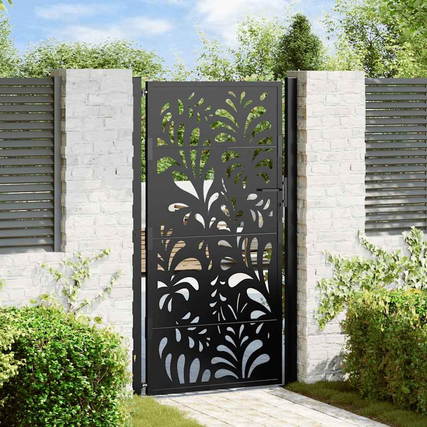 vidaXL Gartentor Schwarz 100x175 cm Stahl Wellendesign 4100972 Bild 1