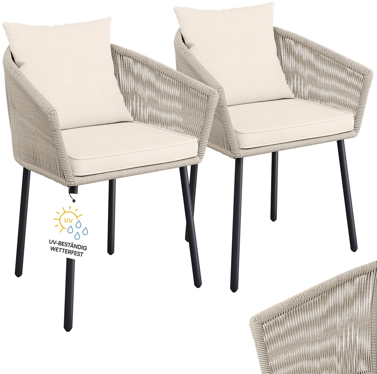 STEELSØN 'Nair' Polyrattan Gartenstuhl, 2er-Set, beige, wetterfest & UV-beständig, Balkonstühle bis 160 kg belastbar, Gartensessel inkl. Kissen Bild 1