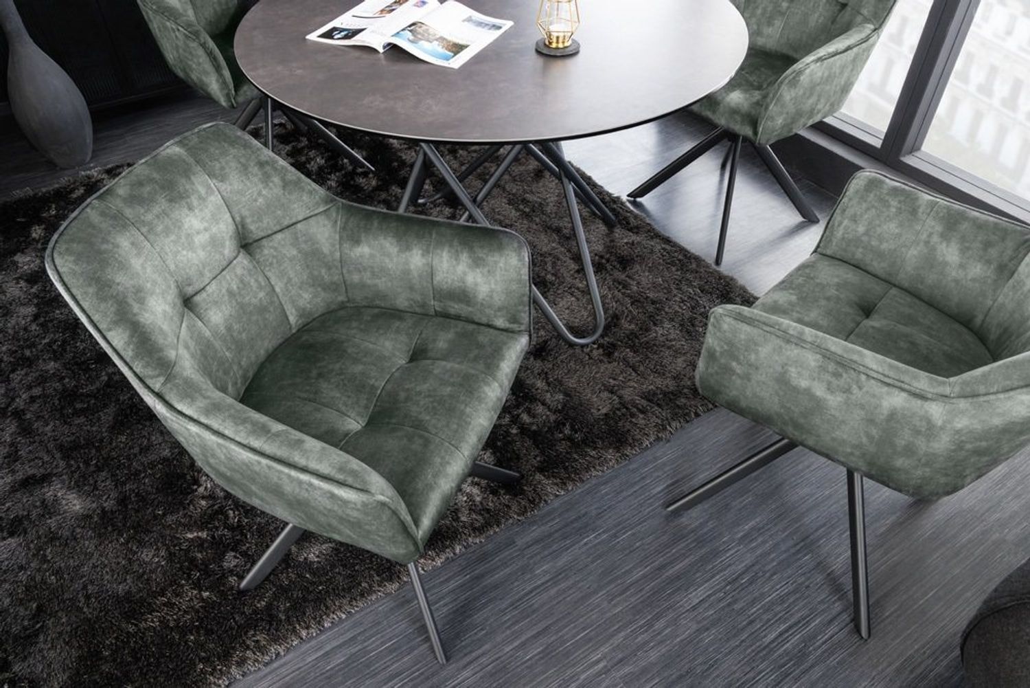 riess-ambiente Esszimmerstuhl LOFT grün / schwarz (Einzelartikel, 1 St), Küche · Samt · Metall · 180° drehbar · Industrial Bild 1