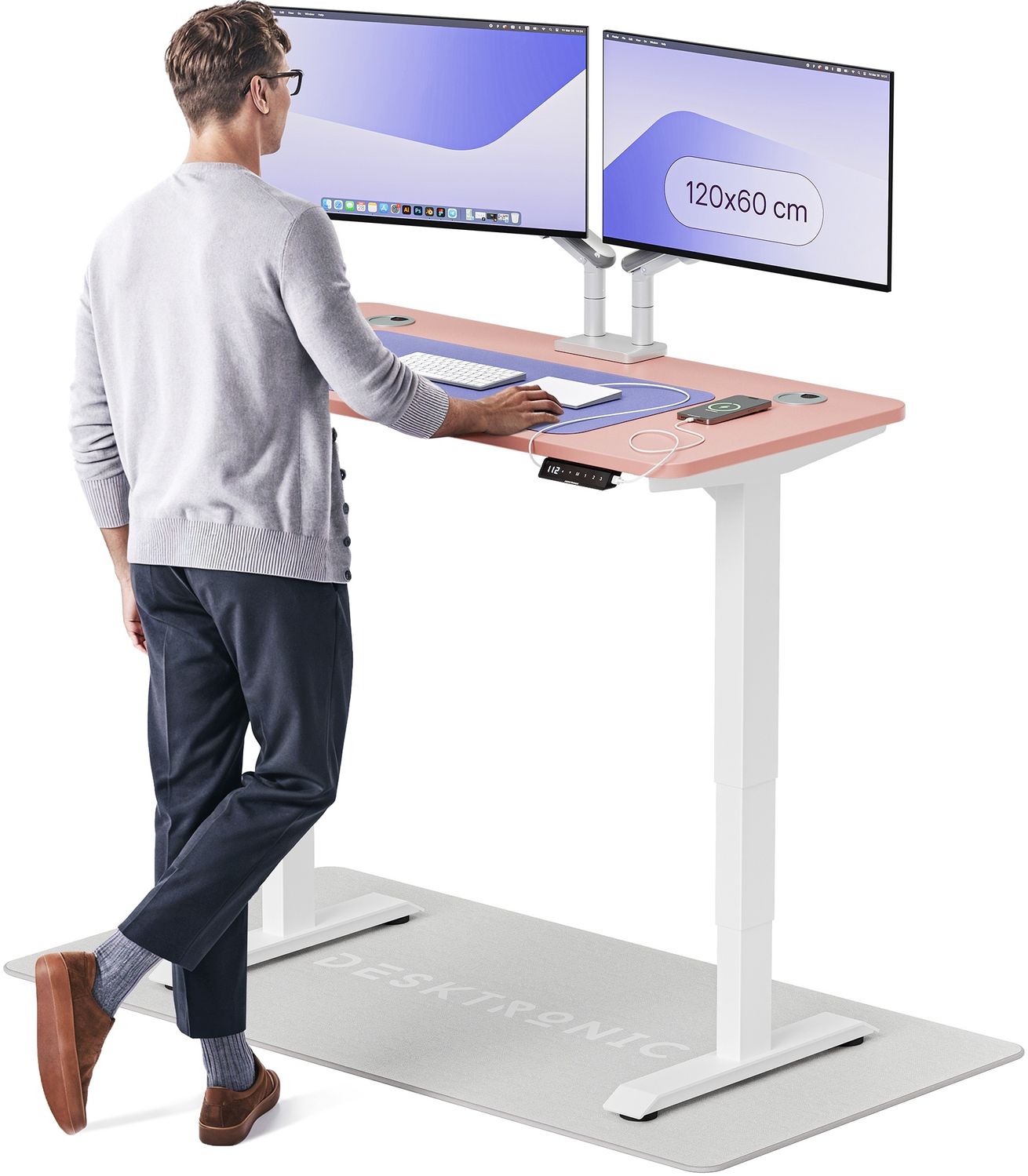 Desktronic HomePro Elektrisch höhenverstellbarer Schreibtisch 120x60cm Weiß/Rosa mit Memory-Funktion, Anti-Kollisions Technologie, USB-A und USB-C-Ladeanschlüssen Bild 1